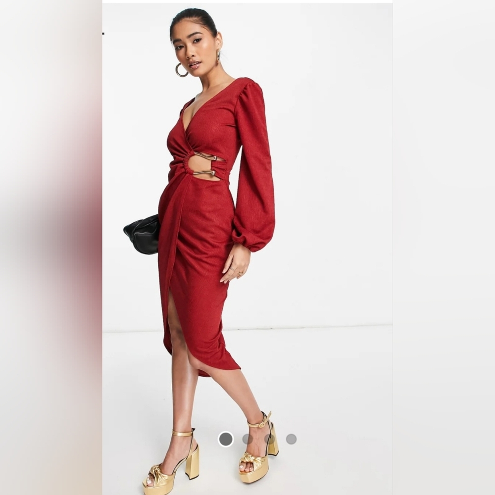 ASOS DESIGN Ring Wrap Long Sleeve Midi Dress